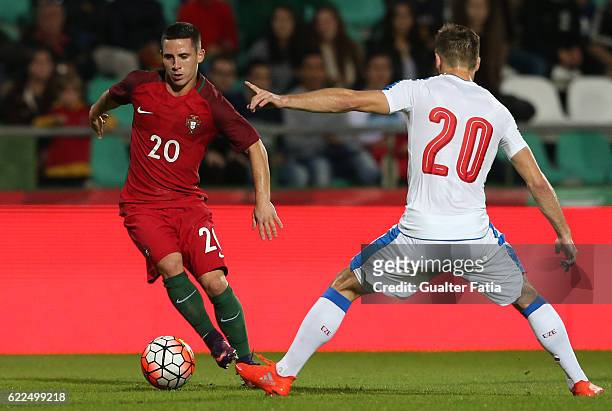 Portugal's forward Daniel Podence with Czech Republic's forward Marek Havlik in action during U21 Friendly match between Portugal and Czech Republic...