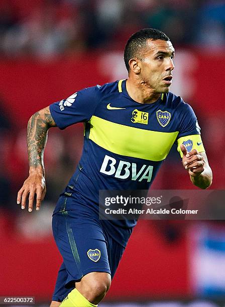 Carlos Tevez of Boca Juniors looks on during the match between Sevilla FC vs Boca Juniors as part of the friendly match "Trofeo Antonio Puerta" at...