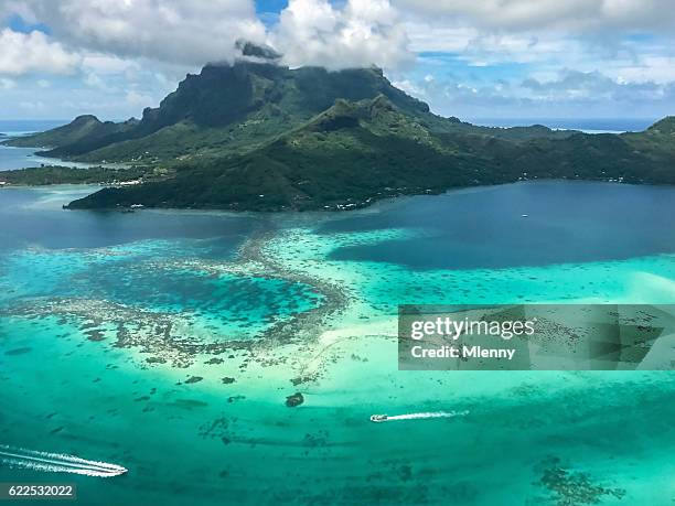 bora bora island aerial view french polynesia - bora bora stock pictures, royalty-free photos & images