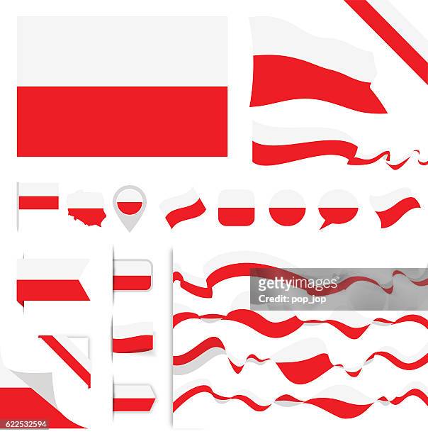 illustrazioni stock, clip art, cartoni animati e icone di tendenza di bandiera della polonia set - polonia