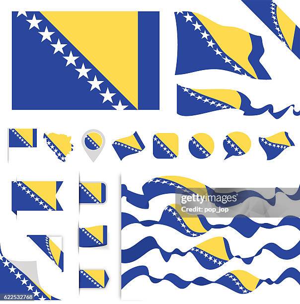 bosnia and herzegovina flag set - bosnia and herzegovina stock illustrations