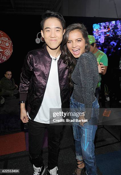 Lance Lim and actress Isabela Moner attends the 2016 Nickelodeon HALO awards at Basketball City Pier 36 - South Street on November 11, 2016 in New...
