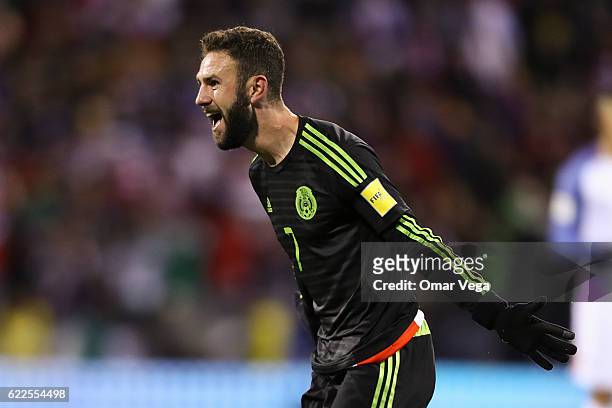 Miguel Layun of Mexico celebrates after scoring his team's first goal during the match between USA and Mexico as part of FIFA 2018 World Cup...