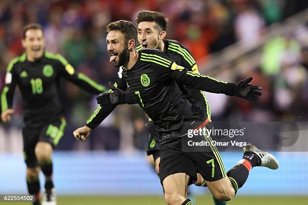 Miguel Layun of Mexico celebrates after scoring his team's first goal during the match between USA and Mexico as part of FIFA 2018 World Cup...