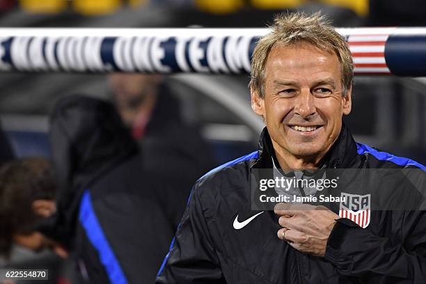 Head coach Jrgen Klinsmann of the United States looks on against Mexico in the first half during the FIFA 2018 World Cup Qualifier at MAPFRE Stadium...