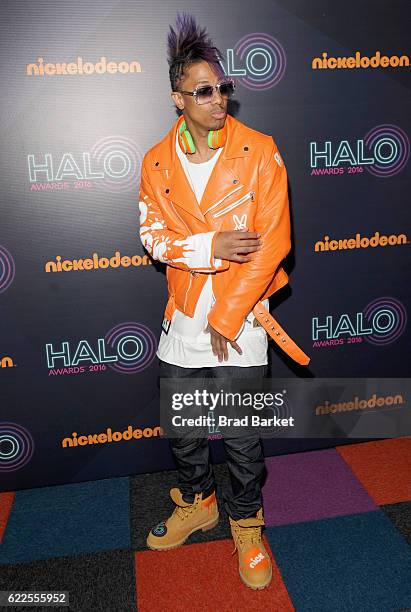 Host Nick Cannon poses backstage during the 2016 Nickelodeon HALO awards at Basketball City - Pier 36 - South Street on November 11, 2016 in New York...