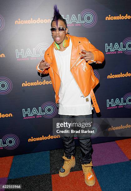 Host Nick Cannon poses backstage during the 2016 Nickelodeon HALO awards at Basketball City - Pier 36 - South Street on November 11, 2016 in New York...