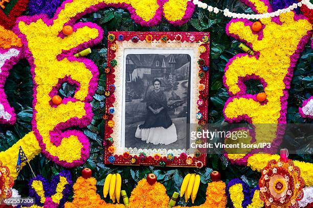 General view of an altar with offering at Frida Kahlo museum during the Day of Dead on October 21, 2016 in Mexico City, Mexico.