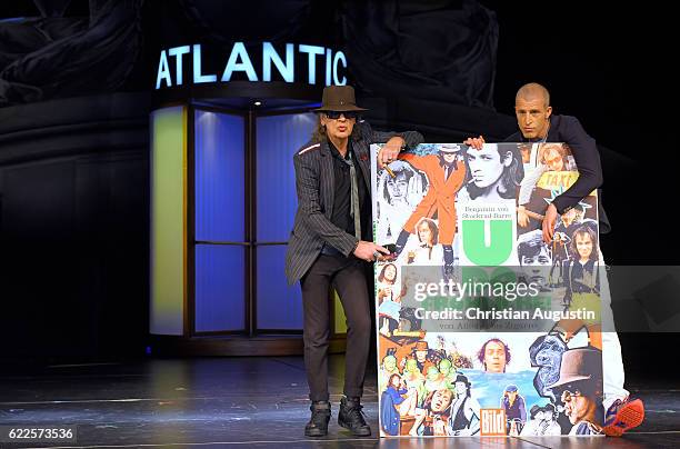 Udo Lindenberg and Benjamin von Stuckrad-Barre attend the presentation of the book 'Udo Froehliche: Das Lindenberg-Lexikon von Alkohol bis Zigarre'...