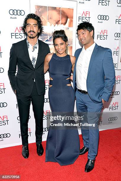 Actor Dev Patel, actress Priyanka Bose and author Saroo Brierley attend the premiere of The Weinstein Company's 'Lion' at AFI Fest 2016, presented by...