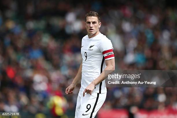 Chris Wood of New Zealand looks on during the 2018 FIFA World Cup Qualifier match between the New Zealand All Whites and New Caledonia at QBE Stadium...