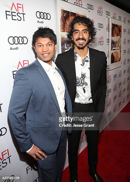 Author Saroo Brierley and actor Dev Patel attend the premiere of The Weinstein Company's 'Lion' at AFI Fest 2016 on November 11, 2016 in Los Angeles,...