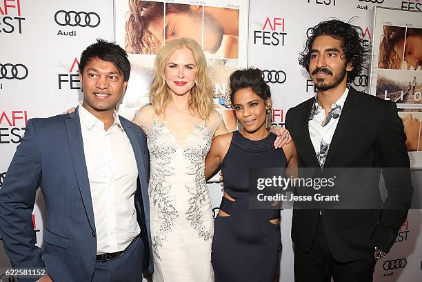 Author Saroo Brierley, actors Nicole Kidman, Priyanka Bose and Dev Patel attend the premiere of The Weinstein Company's 'Lion' at AFI Fest 2016 on...