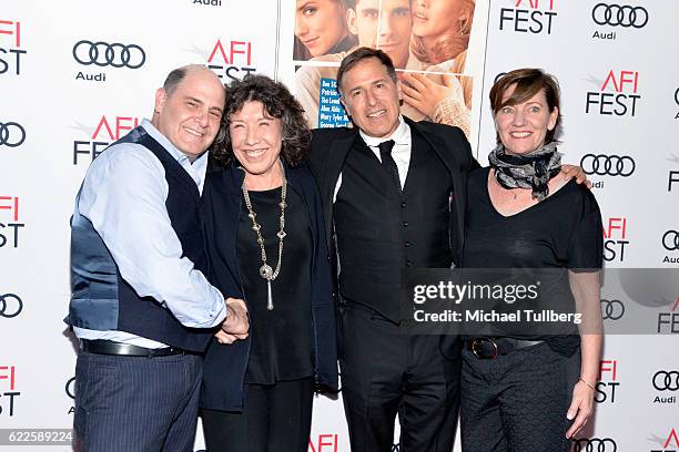 Writer, Matthew Weiner, actress Lily Tomlin, director David O. Russell and producer Zanne Devine attend the premiere of Cinema's Legacy Conversation...