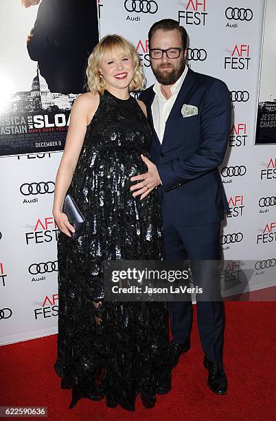 Actress Alison Pill and actor Joshua Leonard attend the premiere of "Miss Sloane" at the 2016 AFI Fest at TCL Chinese 6 Theatres on November 11, 2016...