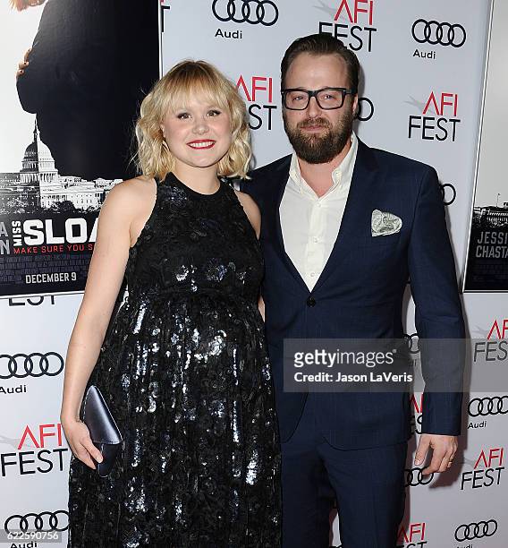 Actress Alison Pill and actor Joshua Leonard attend the premiere of "Miss Sloane" at the 2016 AFI Fest at TCL Chinese 6 Theatres on November 11, 2016...