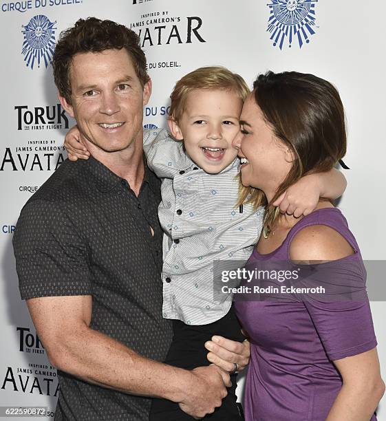 Actor Shawn Hatosy, Leo Hatosy, and Kelly Albanese attend the opening night of Cirque du Soleil's "Toruk - The First Flight" at Staples Center on...