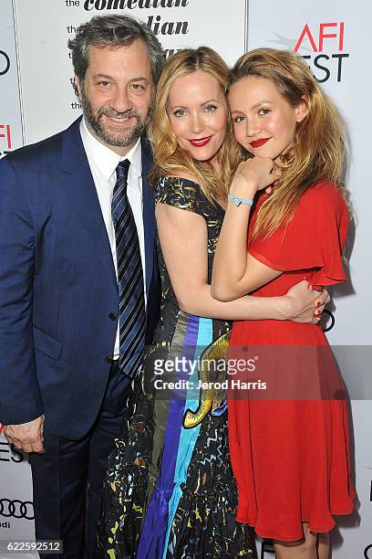 Judd Apatow, Leslie Mann and Iris Apatow arrive at Premiere of Sony Pictures Classics' 'The Comedian' at the Egyptian Theatre on November 11, 2016 in...