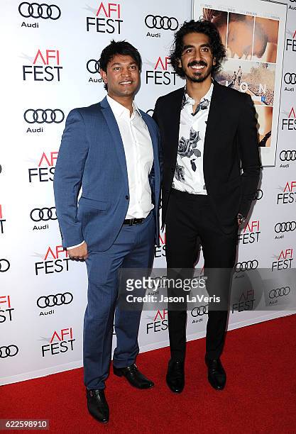 Saroo Brierley and Dev Patel attend the premiere of "Lion" at the 2016 AFI Fest at TCL Chinese 6 Theatres on November 11, 2016 in Hollywood,...