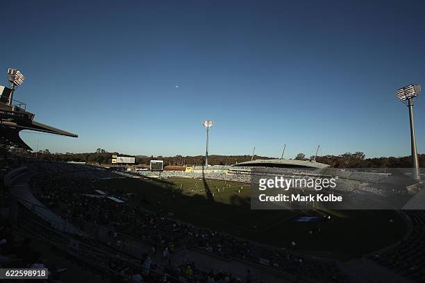 General view is seen during the round six A-League match between the Central Coast Mariners and the Wellington Phoenix at GIO Stadium on November 12,...