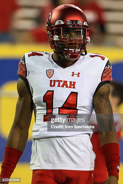 Utah Utes defensive back Brian Allen warms up before the NCAA football game between the Utah Utes and the Arizona State Sun Devils on November 10,...