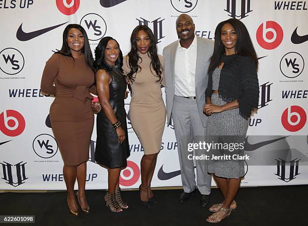 Compton Mayor Aja Brown, Carmelita Jeter, Serena Williams, Marcellus Wiley and Venus Williams attend the Healthy Compton Festival Kickoff VIP...