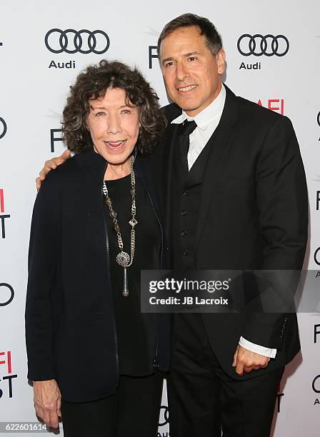 Actress Lily Tomlin and David O. Russell attend the premiere of Cinema's Legacy Conversation for 'Flirting With Disaster' at AFI Fest 2016, presented...