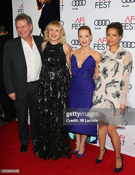 John Madden, Alison Pill, Jessica Chastain, and Gugu Mbatha-Raw attend the premiere of EuropaCorp USA's 'Miss Sloane' at AFI Fest 2016, presented by...