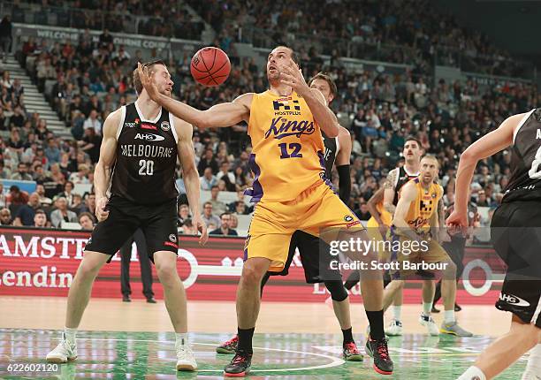 Aleks Maric of the Sydney Kings competes for the ball during the round six NBL match between Melbourne United and the Sydney Kings at Hisense Arena...