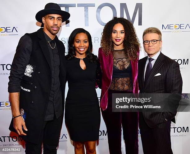 Thabo Sefolosha, Cynne Simpson, Bertille Sefolosha and Tom Haynes attend the ATTOM Atlanta Store Private Opening on November 11, 2016 in Atlanta,...