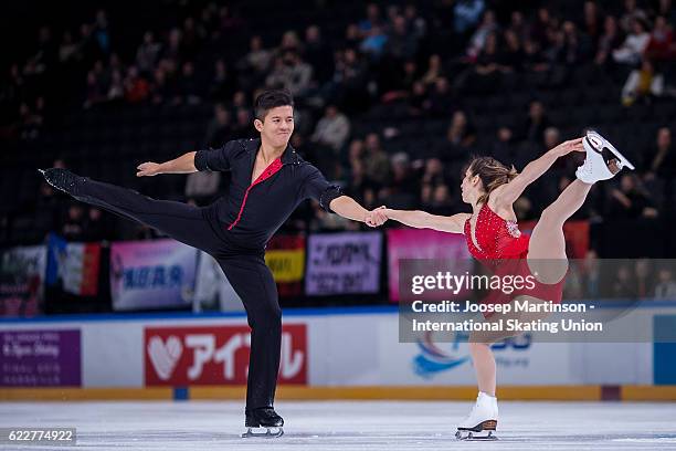 Marissa Castelli and Mervin Tran of the United States compete during Pairs Free Skating on day two of the Trophee de France ISU Grand Prix of Figure...