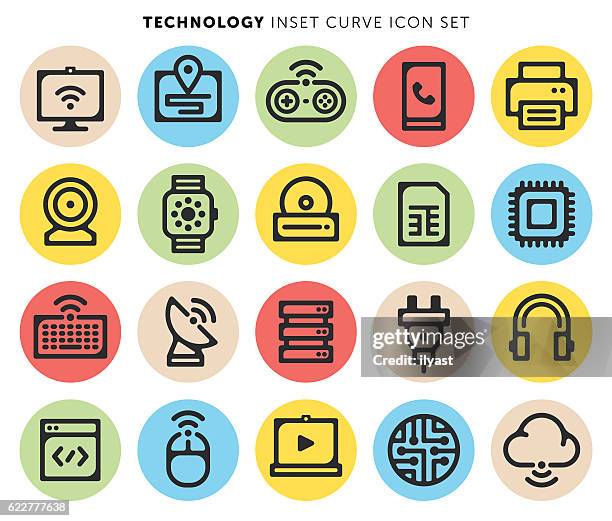 technology icon set - printer security stock illustrations