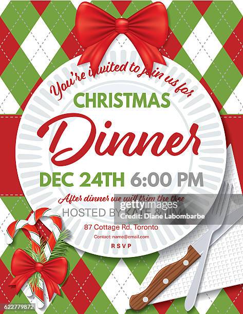 illustrations, cliparts, dessins animés et icônes de argyle nappe modèle d’invitation au dîner de noël - repas entre amis