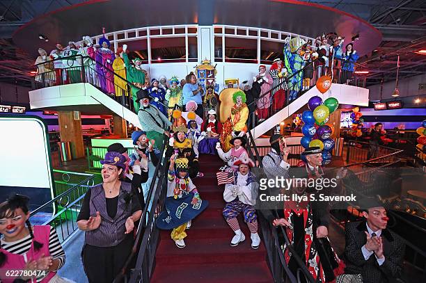 Professional clowns gather as Macy's prepares for the 90th Macy's Thanksgiving Day Parade at Clown U. At Bowlmor Chelsea Piers on November 12, 2016...