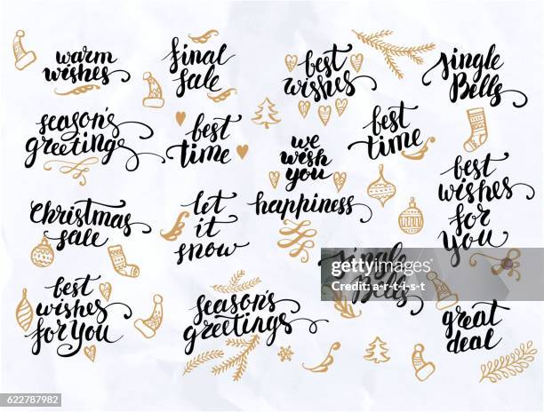 bildbanksillustrationer, clip art samt tecknat material och ikoner med christmas calligraphy set - curled up