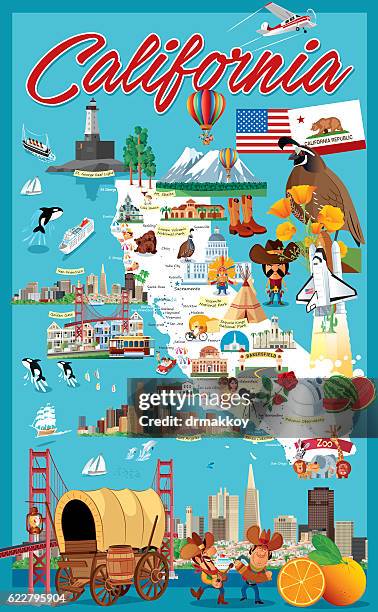 cartoon map of california - san josé california stock illustrations