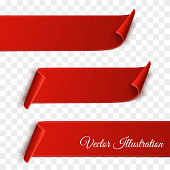Set of red curved paper blank banners isolated on transparent