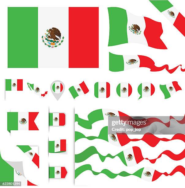 mexiko-flagge set - mexico flag stock-grafiken, -clipart, -cartoons und -symbole