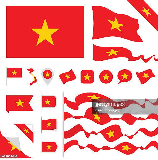 vietnam flag set - vietnam flag stock illustrations