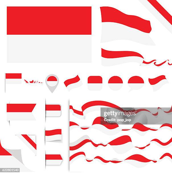 indonesia flag set - indonesian culture stock illustrations