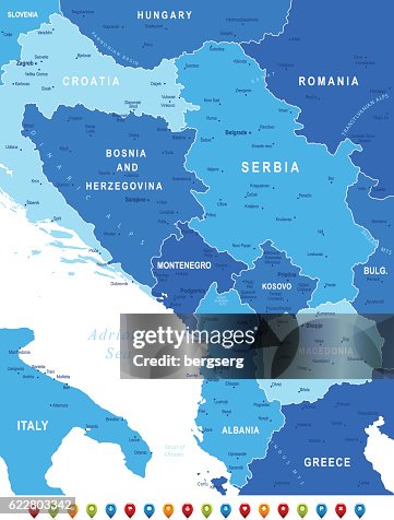 Blue Map of Central Balkan Region Blue Map of Central Balkan Region