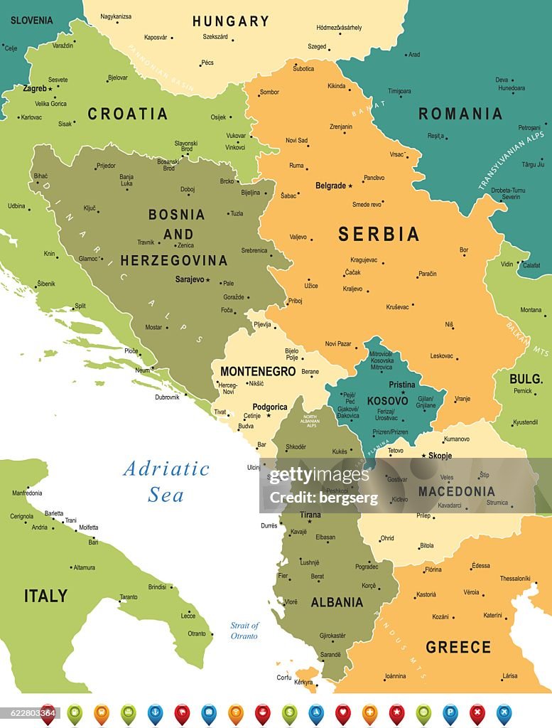 Mapa de la región de los Balcanes Centrales