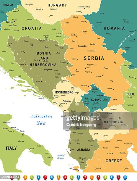 map of central balkan region - adriatic sea stock illustrations