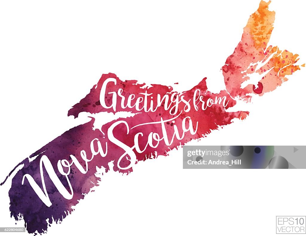 Saludos desde Nueva Escocia Vector Watercolor Map