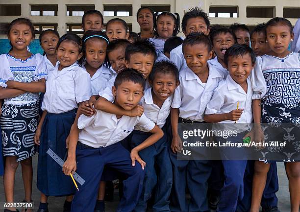 Panama, San blas islands, Mamitupu, Kuna tribe children in a school on April 15, 2015 in Mamitupu, Panama.