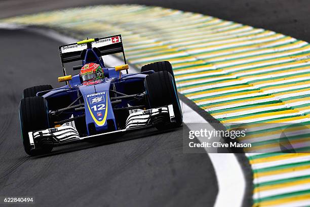 Felipe Nasr of Brazil driving the Sauber F1 Team Sauber C35 Ferrari 059/5 turbo on track during final practice for the Formula One Grand Prix of...