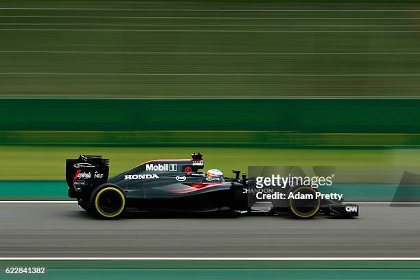 Fernando Alonso of Spain driving the McLaren Honda Formula 1 Team McLaren MP4-31 Honda RA616H Hybrid turbo on track during qualifying for the Formula...