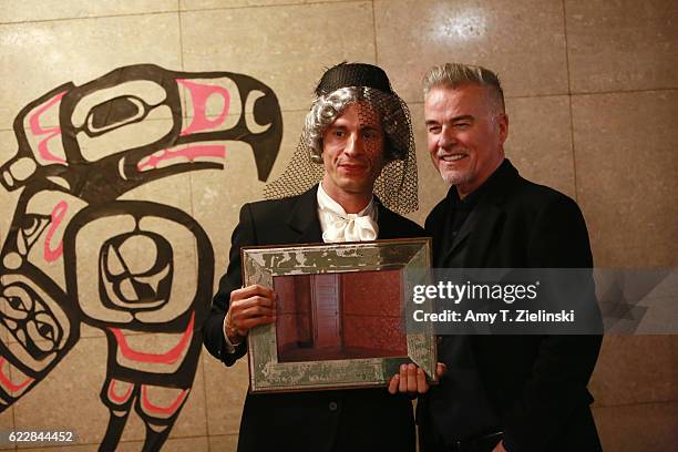 Actor Ian Buchanan who portrayed Dick Tremayne on 'Twin Peaks' poses with a fan Mario Juengling dressed as Mrs Tremond during the Twin Peaks UK...