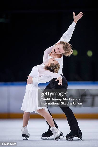 Isabella Tobias and Ilia Tkachenko of Israel compete during Ice Dance Free Dance on day two of the Trophee de France ISU Grand Prix of Figure Skating...