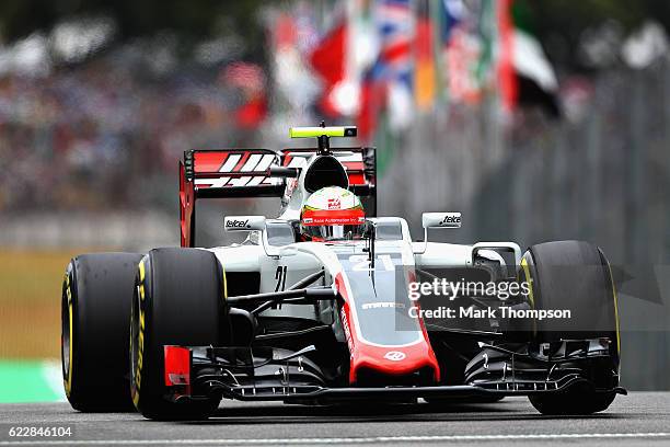 Esteban Gutierrez of Mexico driving the Haas F1 Team Haas-Ferrari VF-16 Ferrari 059/5 turbo in the Pitlane during qualifying for the Formula One...